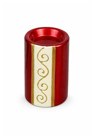 Piros hengeres gyertyatartó díszítéssel 9cm