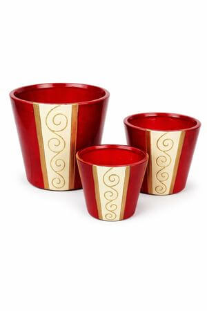 Červené keramické nádoby s ornamentem 3-set