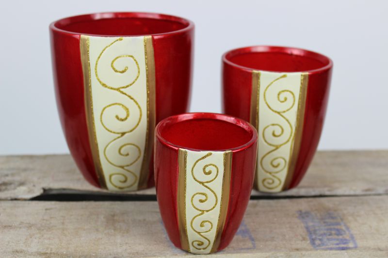 Piros kerámia üvegek díszítéssel 3 szettben