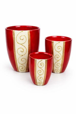 Červené keramické nádoby s ornamentom  3-set