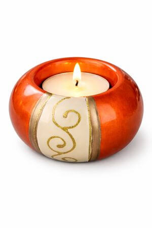 Oranžový guľatý svietnik na čajovú sviečku