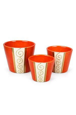 Narancssárga kerámia edények díszítéssel 3-készlet