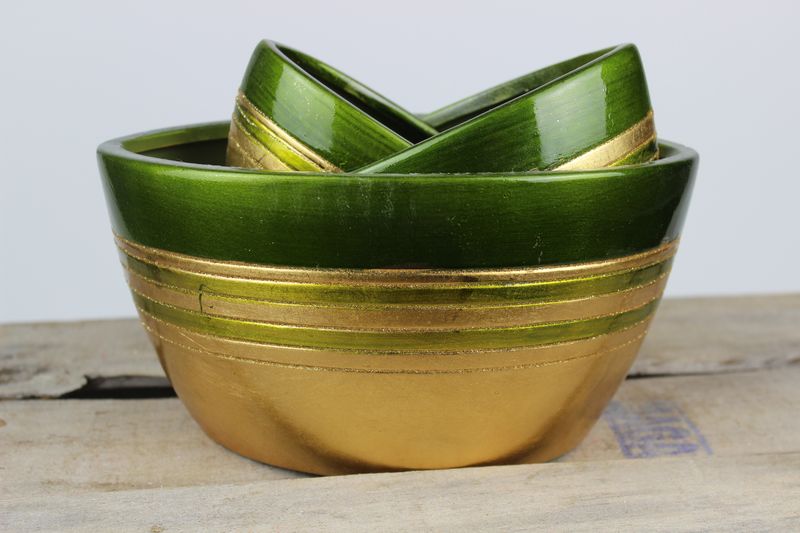 Zelenozlaté nádoby keramické podlhovasté 3-set