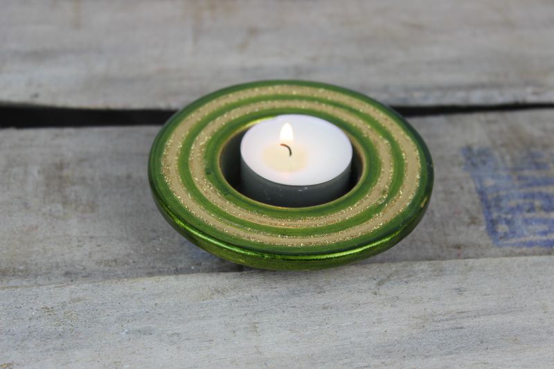 Zöld és arany kerámia gyertyatartó kicsi