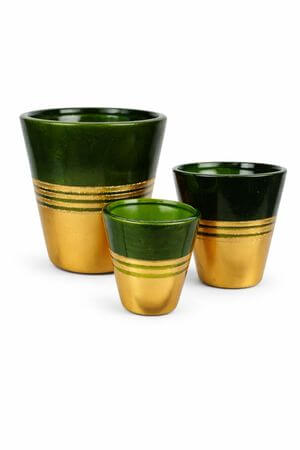 Zelenozlaté kvetináče s pásikmi 3-set