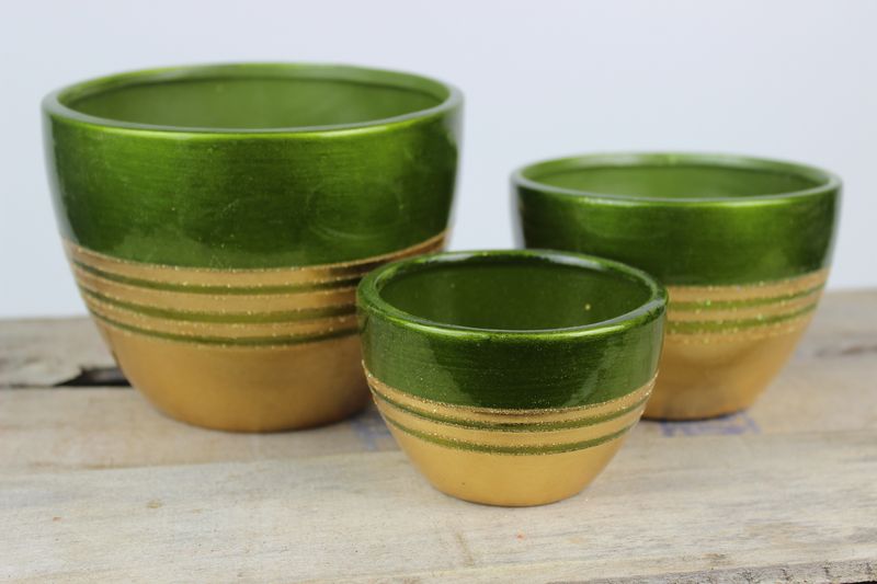 Zelenozlaté keramické nádoby 3-set