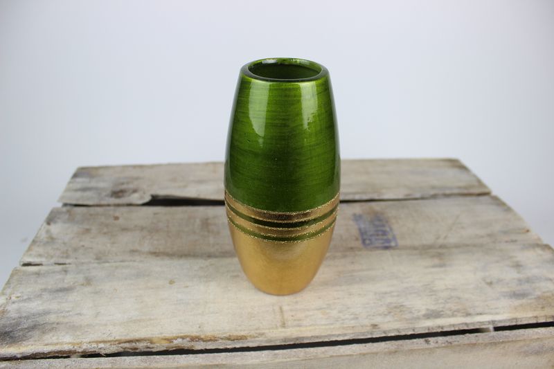 Zöld és arany kerámia váza 17cm
