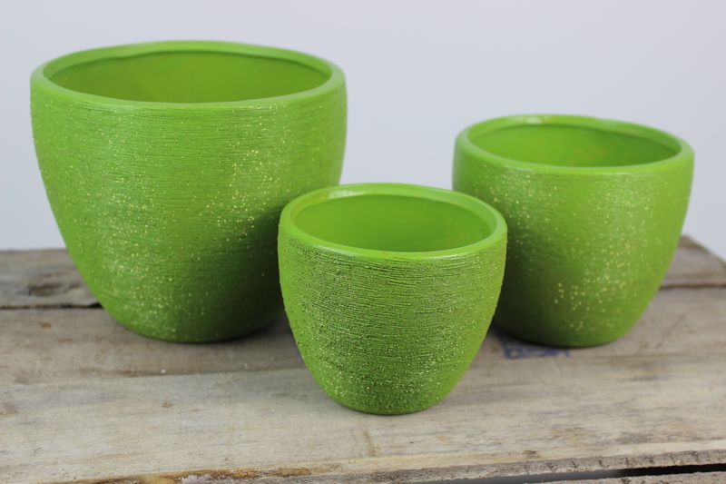 Zelené nádoby keramické trblietavé 3-set