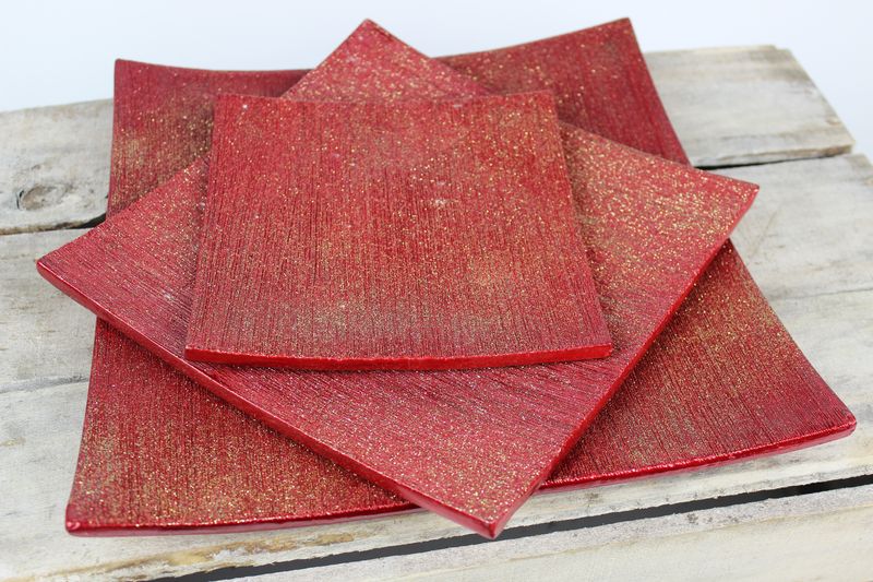 Červené podnosy keramické štvorcové 3-set