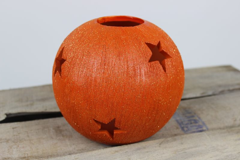 Narancssárga kerek csillogó gyertyatartó 13cm