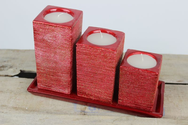 Červené keramické svietniky 3-set