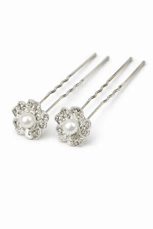 Strieborné kvetinkové spony s perlou 12 ks
