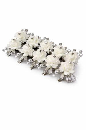 Biela spona do vlasov ruža s diamantom 10ks 4cm