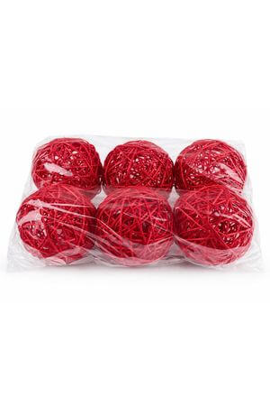 Červené proutěné dekorační kulky 9cm