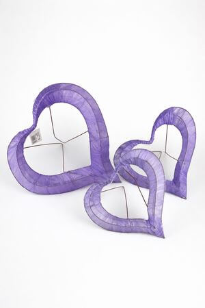 Fialové držáky na kytice ve tvaru srdce 3 ks