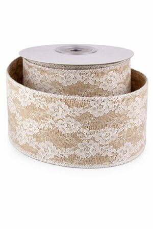 Hnedá bieločipkovaná stuha 6,5 cm x 10m