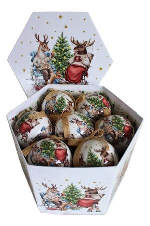 Karácsonyi gömbök rénszarvassal 7cm 14db