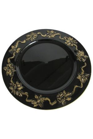 Čierno zlatý klubový tanier Vianočná ruža 33cm