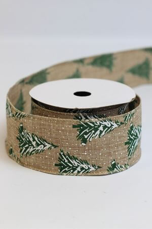 Prírodná vianočná stuha so stromčekmi 6cm 10m
