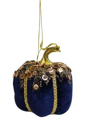 Kék karácsonyi dísz bársony tök 9cm