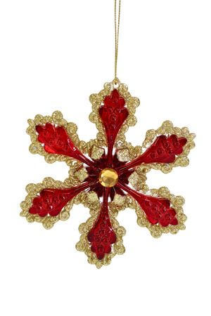 Červeno zlatá vánoční ozdoba vločka 12cm