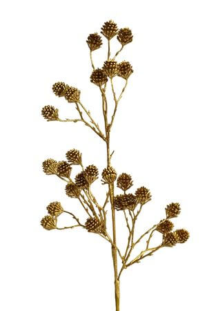 Zlatá umělá větev s šiškami 66cm