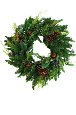 Zöld tűlevelű koszorú tobozokkal 60cm