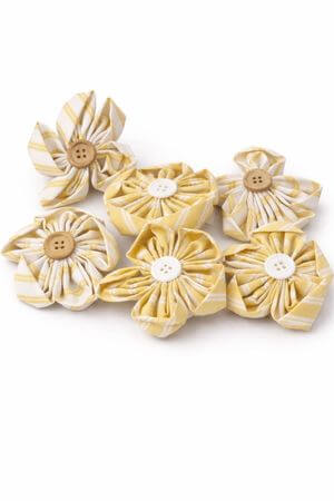 Žlto biele textilné prstene na servítky 6ks 7cm