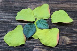 Žlté lupene ruže 5ks a 2 zelené listy