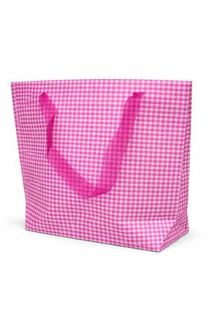 Élénk rózsaszín kockás ajándéktáska 31cm