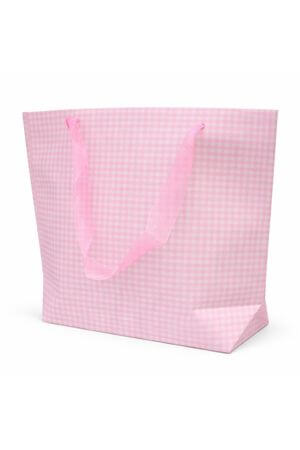 Rózsaszín kockás ajándéktáska 31cm