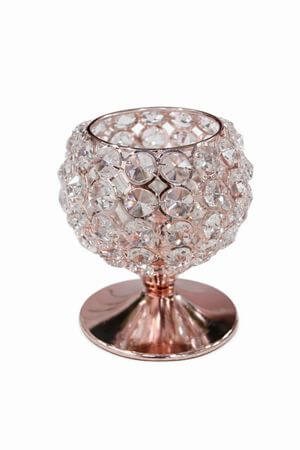 Růžový luxusní svícen se skleněným zdobením 12cm