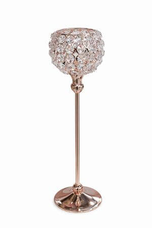 Růžový luxusní svícen na stopce s kameny 37cm