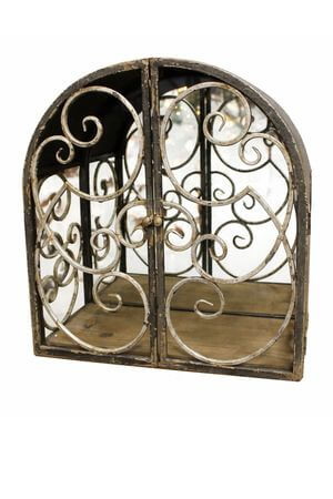 Fekete rozsdamintás koloniális szekrény tükörrel 