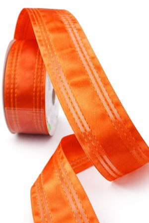 Oranžová saténová stuha s pásky 4 cm x 10 m