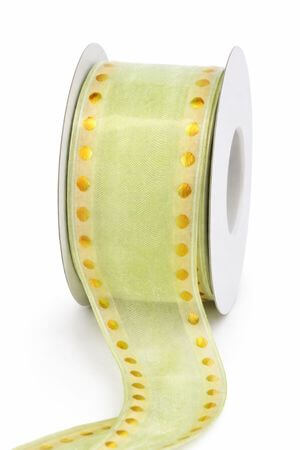 Krém-zöld színű szalag pöttyös szegéllyel 4cm 