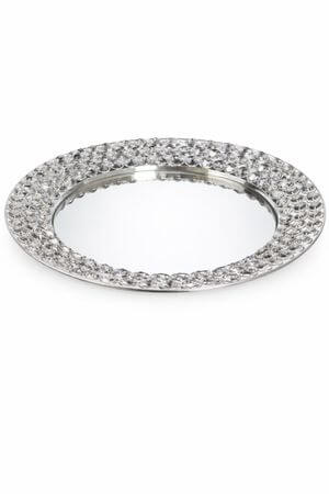 Ezüst luxus tálca kristályokkal díszítve 35cm 