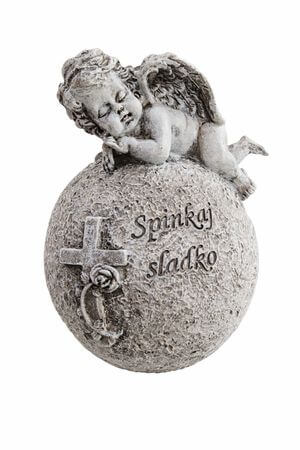 Sivá soška anjela na guli s nápisom 13cm