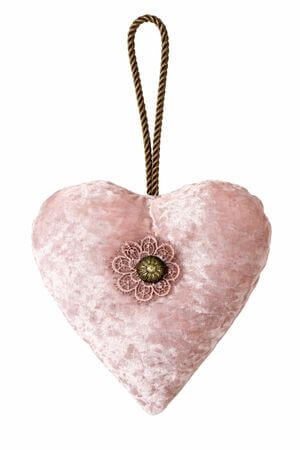 Rózsaszín karácsonyfadísz bársonyszív brossal 16cm