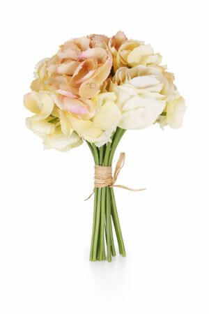 Világossárga mű hortenzia és rózsacsokor 27cm 