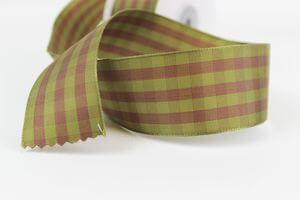 Zeleno hnedá saténová stuha károvaná 4 cm x 10 m