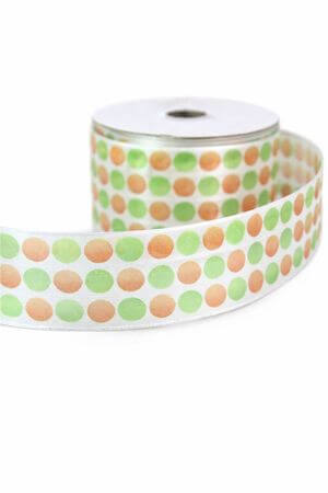 Fehér szalag narancs-zöld pöttyökkel 3,5 cm x 10 m