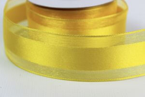 Sárga átlátszó szalag szatén csíkkal 3,5cm 
