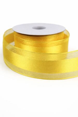 Sárga átlátszó szalag szatén csíkkal 3,5cm 