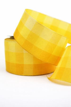 Sárga kockás háromárnyalatú szatén szalag 3,5cm 