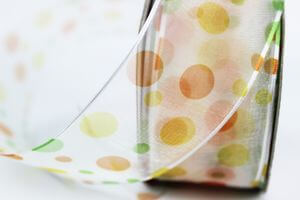 Fehér átlátszó szalag színes pöttyökkel 3,5cm 