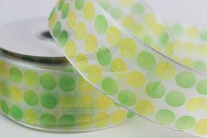 Biela stuha so žlto zelenými bodkami 3,5cm x 10m