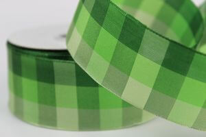 Háromárnyalatú zöld kockás szatén szalag 3,5cm 