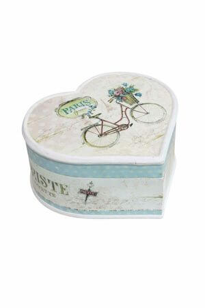 Krémovomodrá drevená krabička v tvare srdca 28cm