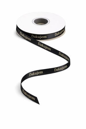 Čierna saténová stuha 1cm s nápisom Ďakujem